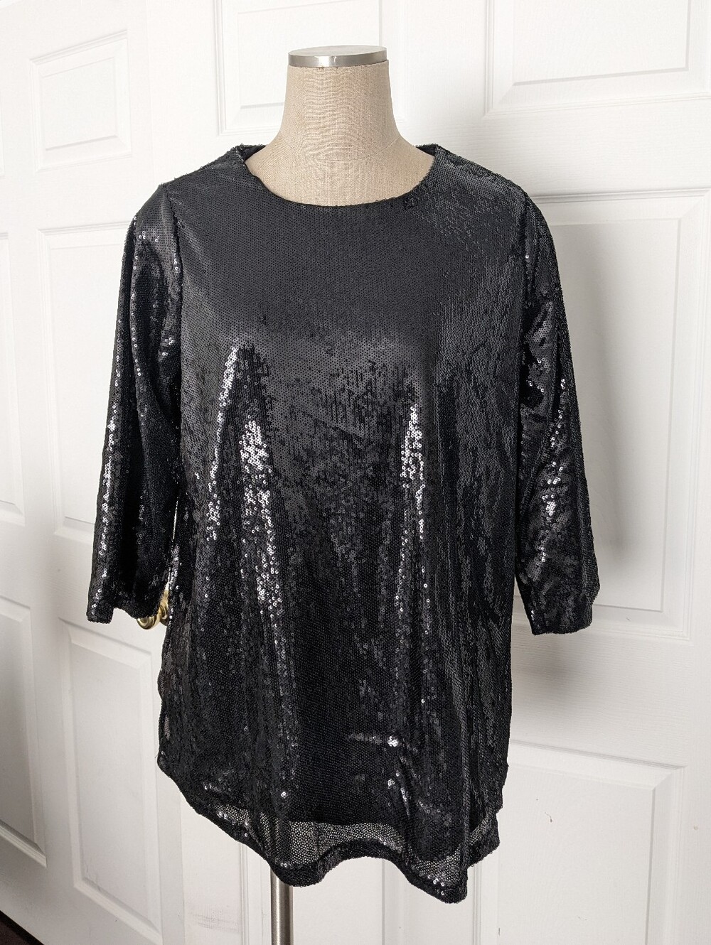 Jessica London Black Sequin Crewneck Top